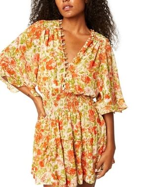 Misa Los Angeles Floral Mini Dress in Orange, Green, Cream size XS new with tags